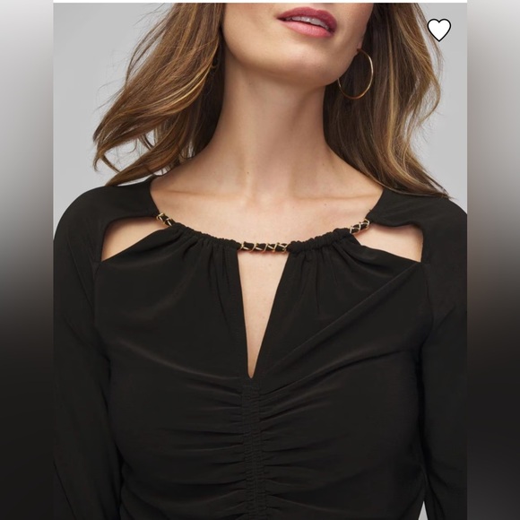WHBM Long Sleeve Ruched Chain Matte Jersey Top - Picture 2 of 8